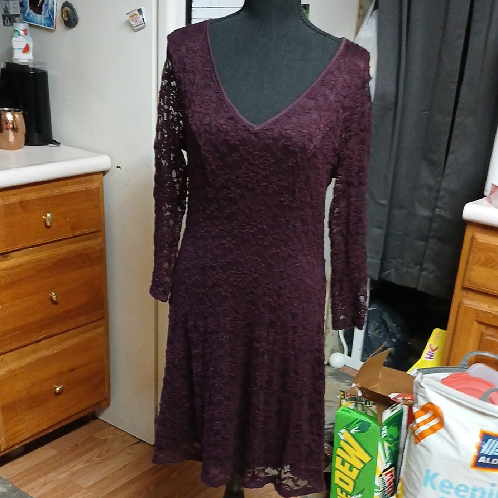 Maurices Deep Purple Lace Long Sleeve Dress Small